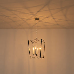LightFixturesUSA-4-light French Antique Gold Candle Square Lantern Chandelier-Chandelier-Black-