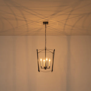 LightFixturesUSA-4-light French Antique Gold Candle Square Lantern Chandelier-Chandelier-Black-