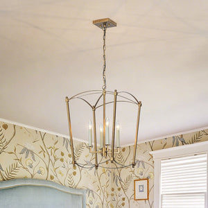 LightFixturesUSA - 4 - light French Antique Gold Candle Square Lantern Chandelier - Chandelier - Gold - 