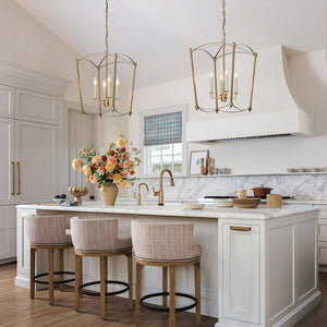 LightFixturesUSA - 4 - light French Antique Gold Candle Square Lantern Chandelier - Chandelier - Gold - 