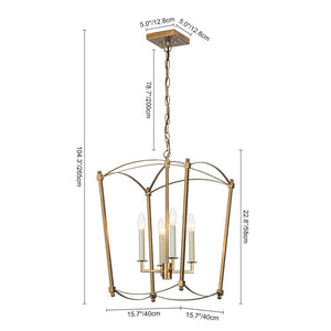 LightFixturesUSA - 4 - light French Antique Gold Candle Square Lantern Chandelier - Chandelier - Gold - 