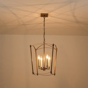 LightFixturesUSA - 4 - light French Antique Gold Candle Square Lantern Chandelier - Chandelier - Gold - 