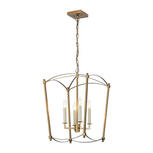 LightFixturesUSA - 4 - light French Antique Gold Candle Square Lantern Chandelier - Chandelier - Gold - 