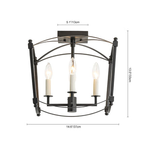 LightFixturesUSA-4-light French Black Candle Style Lantern Semi Flush-Ceiling Light-Black-