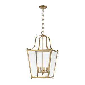 LightFixturesUSA - 4 - Light French Candle Style Wide Square Glass Lantern Pendant - Chandelier - Brass - 