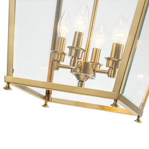 LightFixturesUSA - 4 - Light French Candle Style Wide Square Glass Lantern Pendant - Chandelier - Brass - 