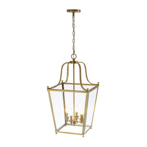 LightFixturesUSA - 4 - Light French Candle Style Wide Square Glass Lantern Pendant - Chandelier - Brass - 
