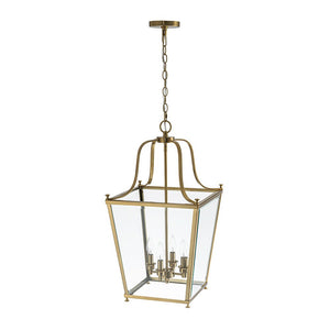 LightFixturesUSA - 4 - Light French Candle Style Wide Square Glass Lantern Pendant - Chandelier - Brass - 