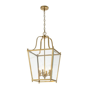 LightFixturesUSA - 4 - Light French Candle Style Wide Square Glass Lantern Pendant - Chandelier - Brass - 