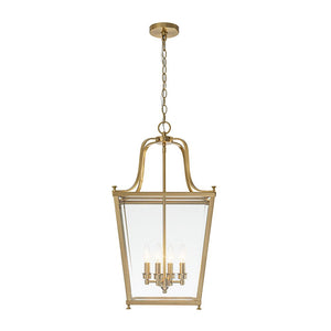LightFixturesUSA - 4 - Light French Candle Style Wide Square Glass Lantern Pendant - Chandelier - Brass - 