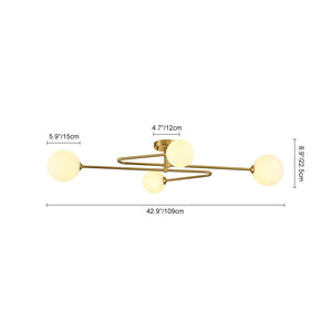 LightFixturesUSA - 4 - Light Frosted Glass Globe Linear Sputnik Semi Flush Mount - Ceiling Light - Brass - 
