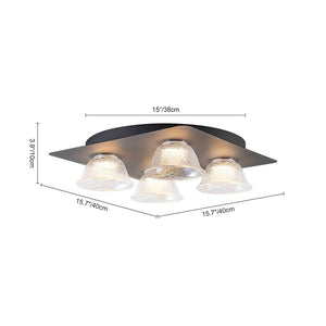 LightFixturesUSA - 4 - Light Iridescent Glass Bell LED Square Semi Flush Mount - Ceiling Light - 15.7 in - 