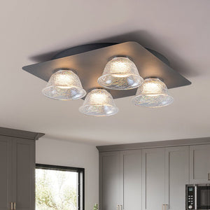 LightFixturesUSA - 4 - Light Iridescent Glass Bell LED Square Semi Flush Mount - Ceiling Light - 15.7 in - 