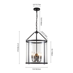LightFixturesUSA - 4 - Light Manor Glass Wide Cylinder Lantern Pendant Light - Pendant Light - Chrome - 