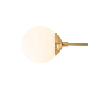 LightFixturesUSA-4-Light Opal Glass Globe Linear Island Semi Flush Chandelier-Ceiling Light-Brass-