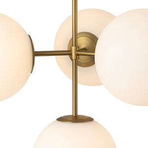 LightFixturesUSA-4-Light Opal Glass Globe Sputnik Semi Flush Chandelier-Ceiling Light-Black-