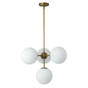 LightFixturesUSA-4-Light Opal Glass Globe Sputnik Semi Flush Chandelier-Ceiling Light-Black-