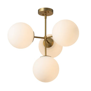 LightFixturesUSA-4-Light Opal Glass Globe Sputnik Semi Flush Chandelier-Ceiling Light-Black-