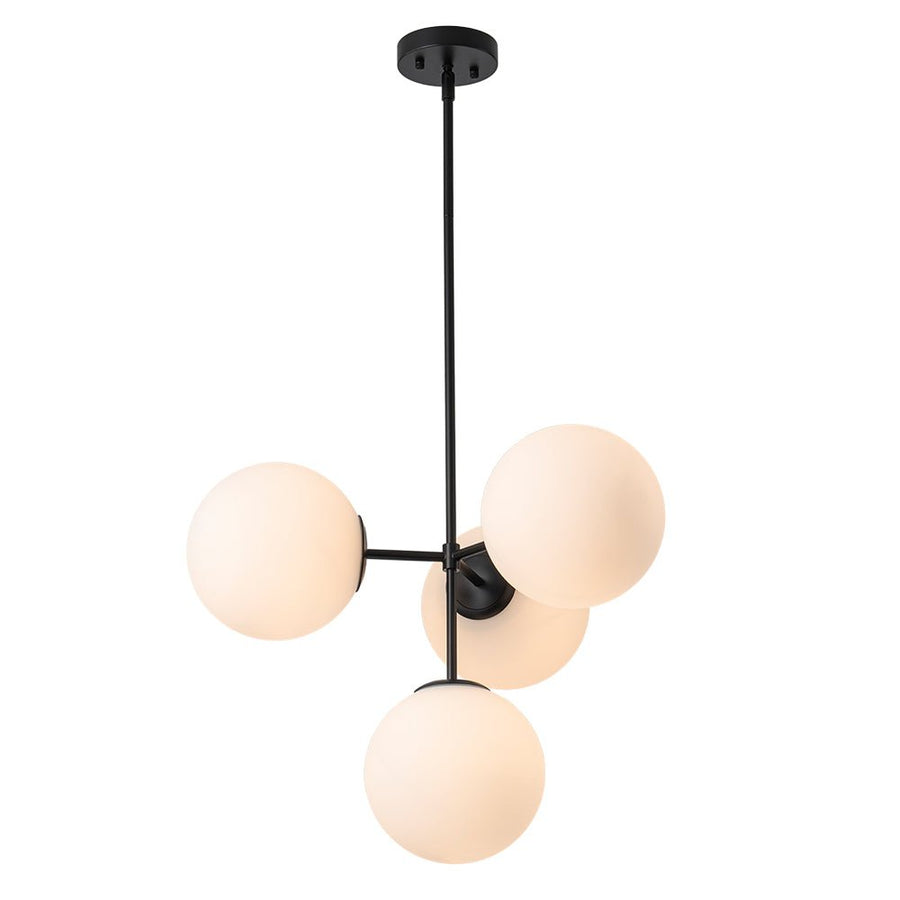 LightFixturesUSA-4-Light Opal Glass Globe Sputnik Semi Flush Chandelier-Ceiling Light-Black-