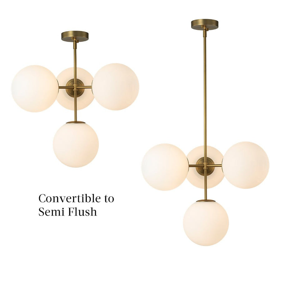 LightFixturesUSA - 4 - Light Opal Glass Globe Sputnik Semi Flush Chandelier - Ceiling Light - Black - 