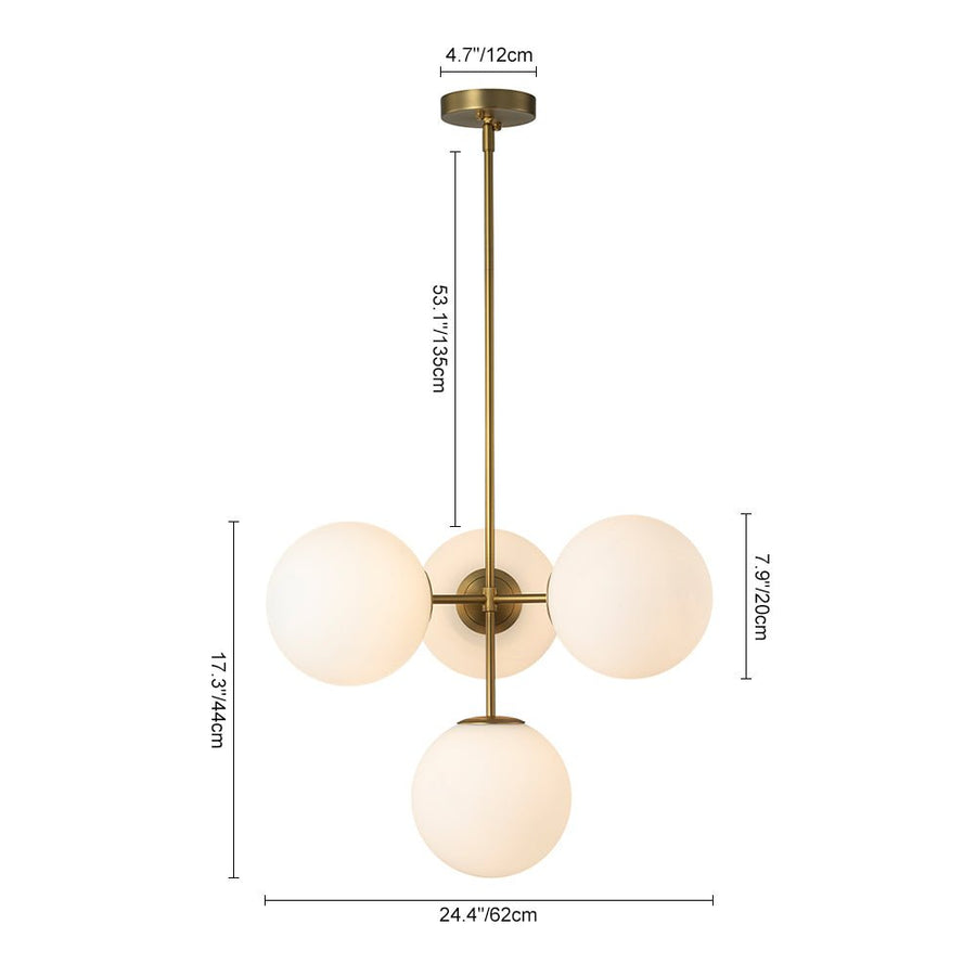 LightFixturesUSA-4-Light Opal Glass Globe Sputnik Semi Flush Chandelier-Ceiling Light-Black-