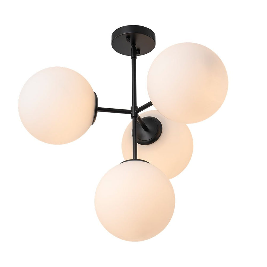 LightFixturesUSA - 4 - Light Opal Glass Globe Sputnik Semi Flush Chandelier - Ceiling Light - Black - 