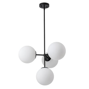 LightFixturesUSA-4-Light Opal Glass Globe Sputnik Semi Flush Chandelier-Ceiling Light-Black-