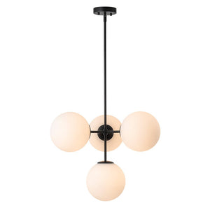 LightFixturesUSA-4-Light Opal Glass Globe Sputnik Semi Flush Chandelier-Ceiling Light-Black-