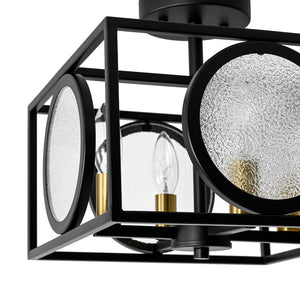 LightFixturesUSA - 4 - light Textured Glass Square Lantern Semi Flush Mount - Ceiling Light - Black - 