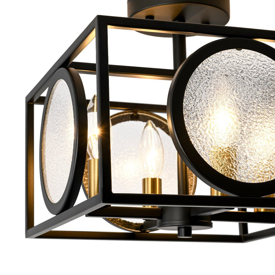 LightFixturesUSA - 4 - light Textured Glass Square Lantern Semi Flush Mount - Ceiling Light - Black - 