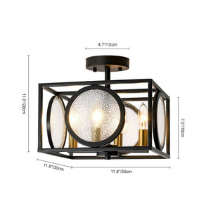 LightFixturesUSA - 4 - light Textured Glass Square Lantern Semi Flush Mount - Ceiling Light - Black - 