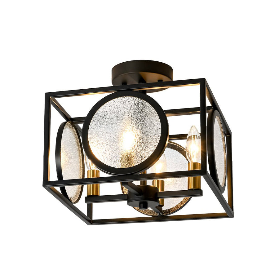 LightFixturesUSA - 4 - light Textured Glass Square Lantern Semi Flush Mount - Ceiling Light - Black - 