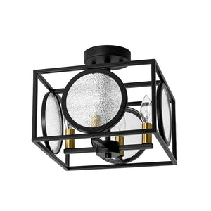 LightFixturesUSA - 4 - light Textured Glass Square Lantern Semi Flush Mount - Ceiling Light - Black - 