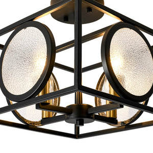 LightFixturesUSA - 4 - light Textured Glass Square Lantern Semi Flush Mount - Ceiling Light - Black - 