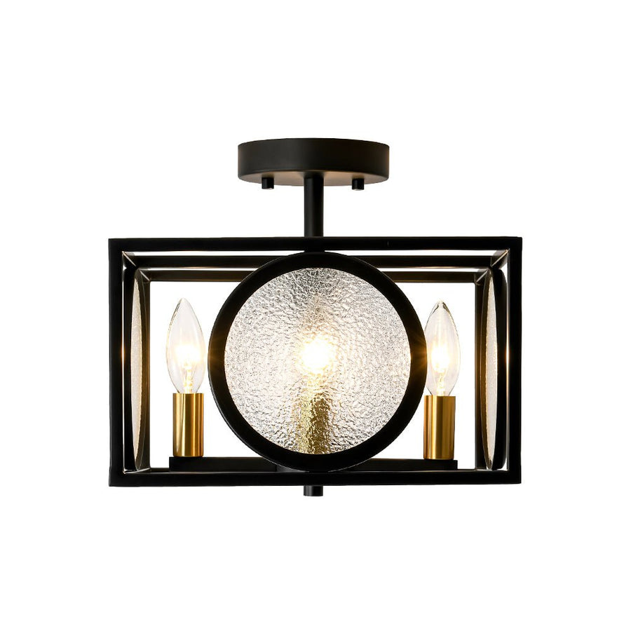 LightFixturesUSA - 4 - light Textured Glass Square Lantern Semi Flush Mount - Ceiling Light - Black - 