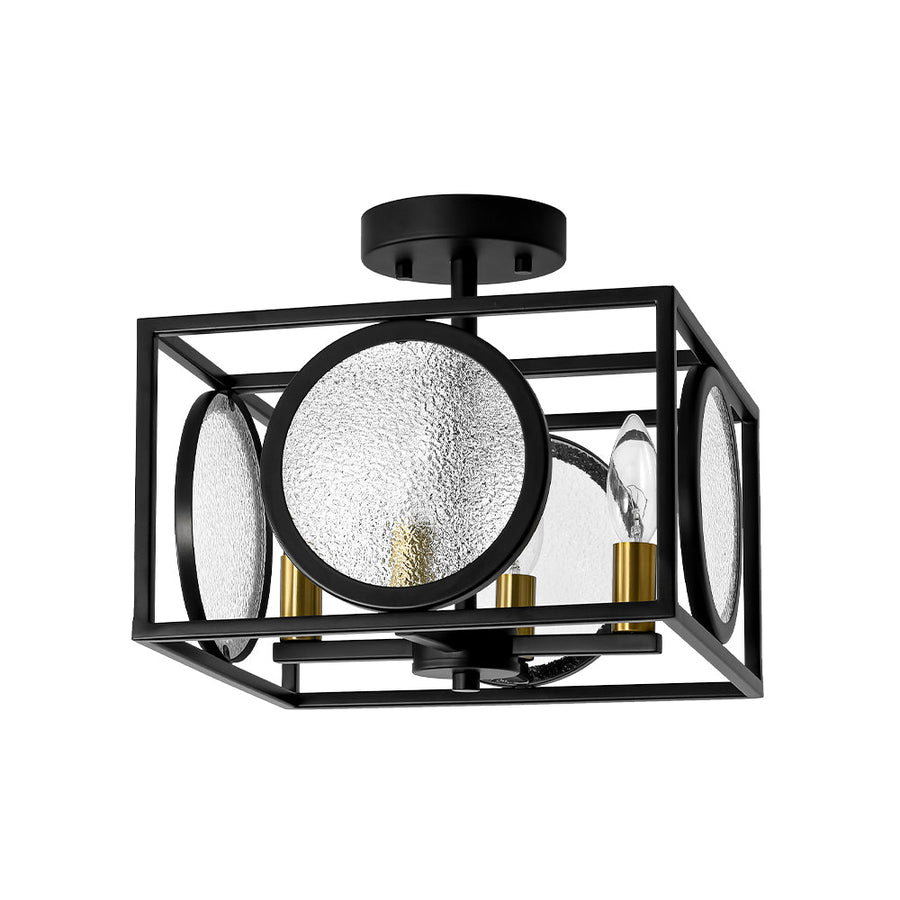 LightFixturesUSA - 4 - light Textured Glass Square Lantern Semi Flush Mount - Ceiling Light - Black - 