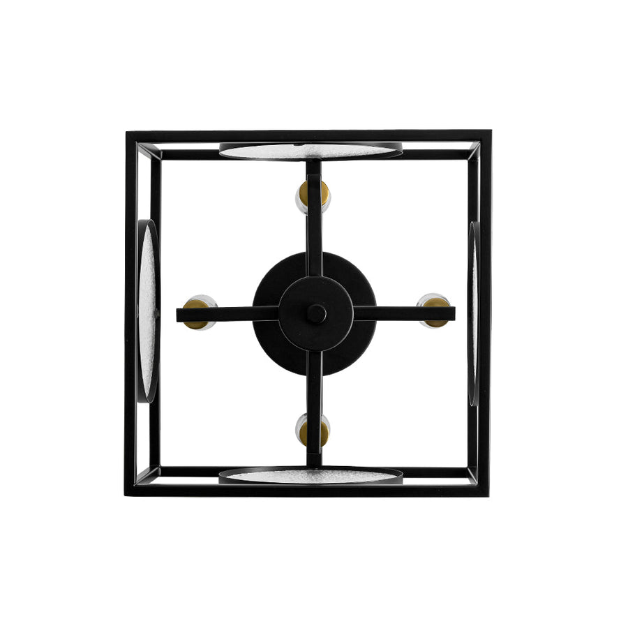 LightFixturesUSA - 4 - light Textured Glass Square Lantern Semi Flush Mount - Ceiling Light - Black - 