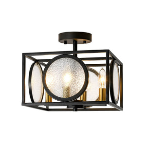 LightFixturesUSA - 4 - light Textured Glass Square Lantern Semi Flush Mount - Ceiling Light - Black - 