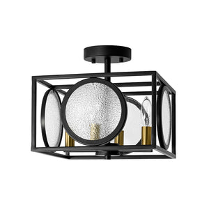 LightFixturesUSA - 4 - light Textured Glass Square Lantern Semi Flush Mount - Ceiling Light - Black - 