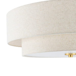 LightFixturesUSA-4-Light Tiered Beige Linen Round Drum Brass Semi Flush Mount-Ceiling Light-22 in-