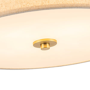 LightFixturesUSA-4-Light Tiered Beige Linen Round Drum Brass Semi Flush Mount-Ceiling Light-22 in-
