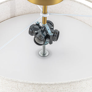 LightFixturesUSA-4-Light Tiered Beige Linen Round Drum Brass Semi Flush Mount-Ceiling Light-22 in-