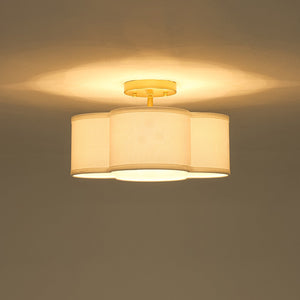 LightFixturesUSA-4-Light White Fabric Quatrefoil Cage Semi Flush Mount-Ceiling Light-Brass-