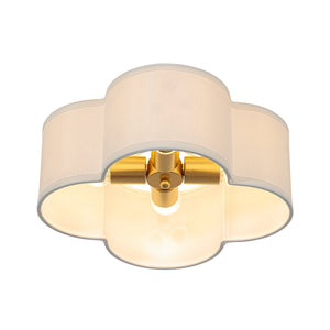 LightFixturesUSA-4-Light White Fabric Quatrefoil Cage Semi Flush Mount-Ceiling Light-Brass-
