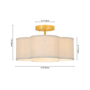 LightFixturesUSA-4-Light White Fabric Quatrefoil Cage Semi Flush Mount-Ceiling Light-Brass-