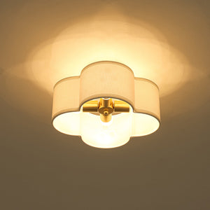 LightFixturesUSA-4-Light White Fabric Quatrefoil Cage Semi Flush Mount-Ceiling Light-Brass-
