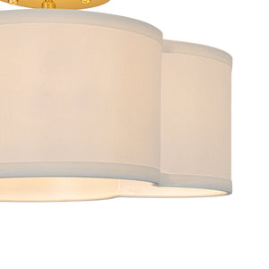 LightFixturesUSA-4-Light White Fabric Quatrefoil Cage Semi Flush Mount-Ceiling Light-Brass-