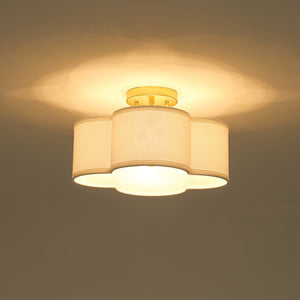LightFixturesUSA-4-Light White Fabric Quatrefoil Cage Semi Flush Mount-Ceiling Light-Brass-