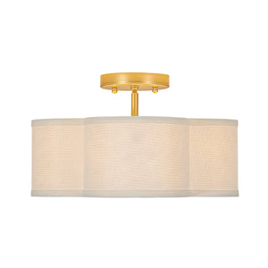 LightFixturesUSA-4-Light White Fabric Quatrefoil Cage Semi Flush Mount-Ceiling Light-Brass-