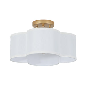 LightFixturesUSA-4-Light White Fabric Quatrefoil Cage Semi Flush Mount-Ceiling Light-Brass-